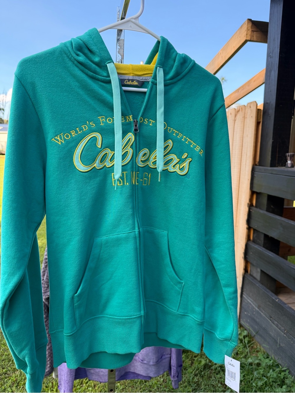 Cabela's Teal Full-Zip Hooded Sweatshirt with Yellow Logo